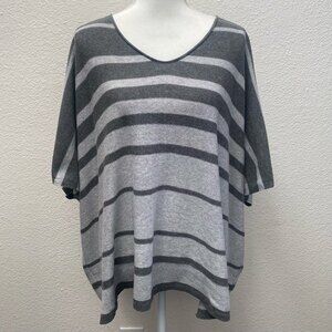 EILEEN FISHER Shades of Gray Striped Organic Cotton Sweater Poncho Size S/M